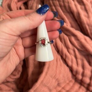 Bomb party size 9 -Silver and Red Gemstone Ring